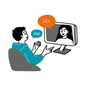 ビデオミーティングをする男女の画像